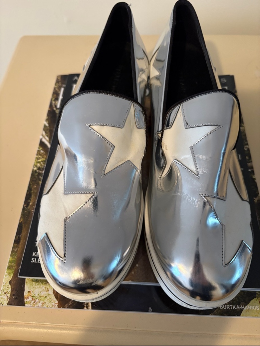 Women’s Metallic Silver Star Slip-On Sneakers